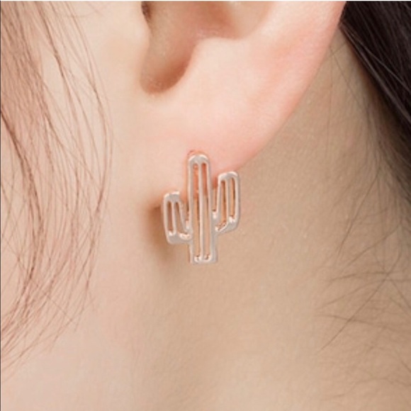Rose Gold Hollow Cactus Single Stud Earrings - Picture 2 of 5